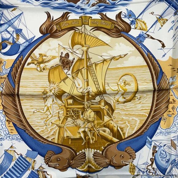 Hermes Carré 90 Au Dela Des Cinq Mers Scarf Boxed NWT - Picture 13 of 16